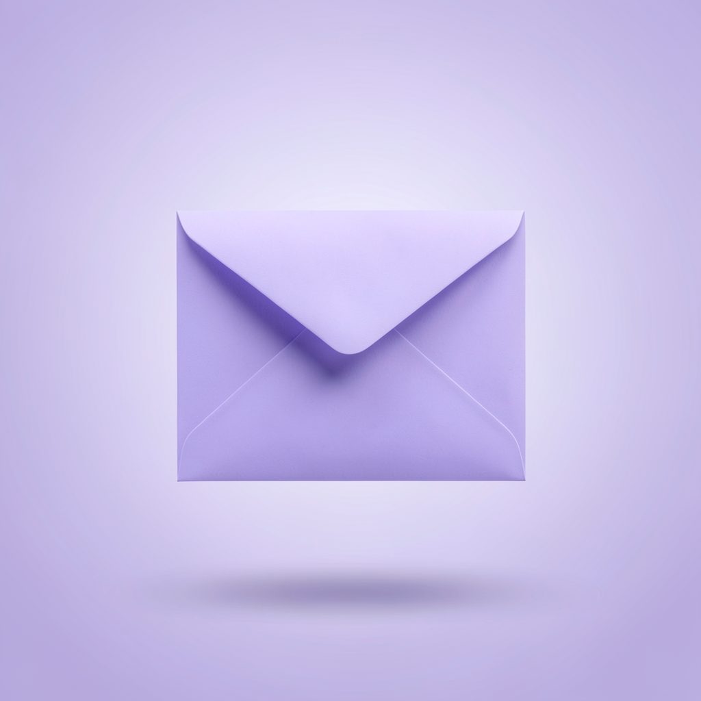 A soft purple envelope icon floating above a subtle gradient background, conveying newsletter subscription and updates